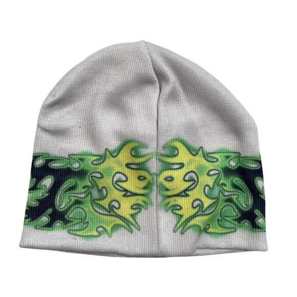 Chew Forever Static Beanie in White Green Flames - Picture 2 of 4